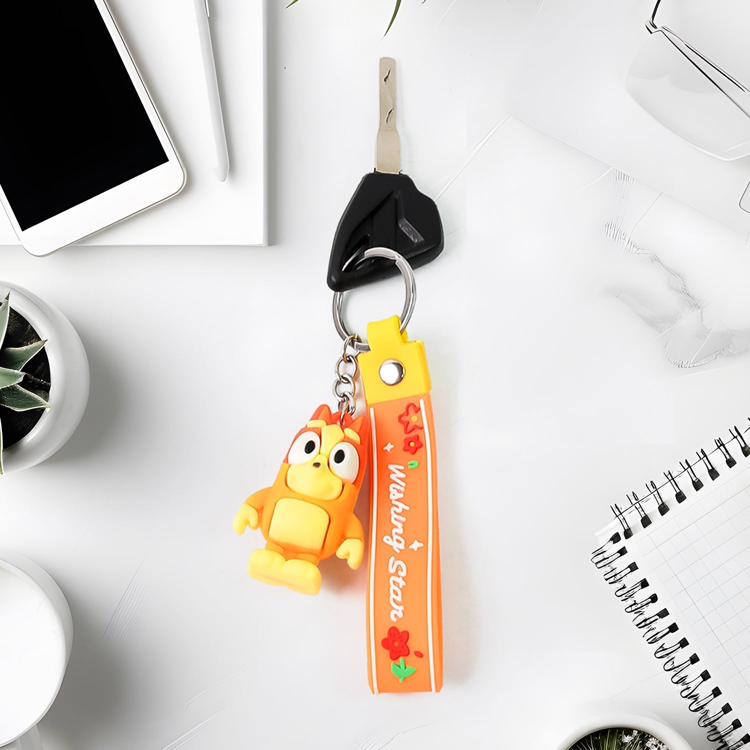 Cute Cartoon Silicone 3D Key Chain with Metal Hook & Strap (Pack of 1) Cute Cartoon Silicone 3D Key Chain with Metal Hook & Strap (Pack of 1)
